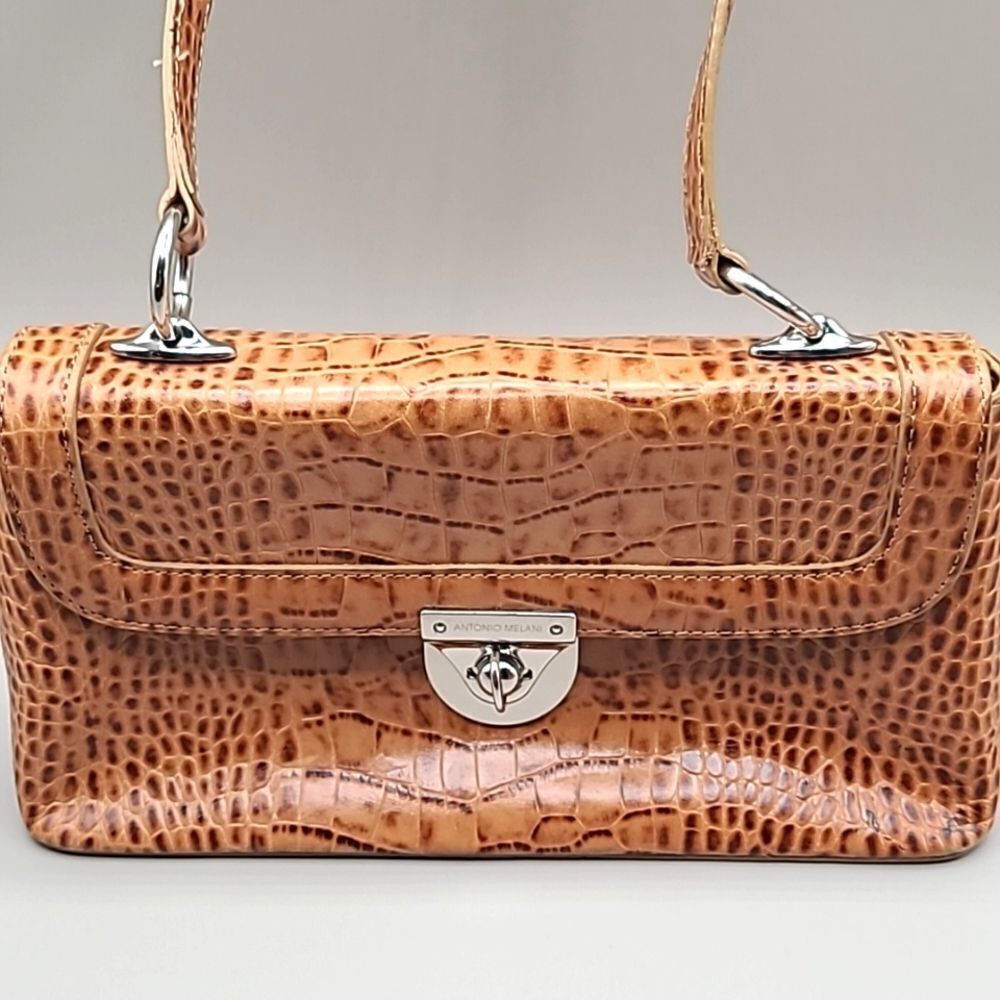 Antonio Melani Orangey Tan & Brown Faux Crocodile Bag